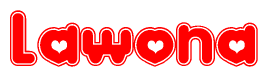 The image is a clipart featuring the word Lawona written in a stylized font with a heart shape replacing inserted into the center of each letter. The color scheme of the text and hearts is red with a light outline.