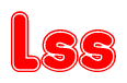 The image is a red and white graphic with the word Lss written in a decorative script. Each letter in  is contained within its own outlined bubble-like shape. Inside each letter, there is a white heart symbol.