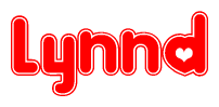 The image is a clipart featuring the word Lynnd written in a stylized font with a heart shape replacing inserted into the center of each letter. The color scheme of the text and hearts is red with a light outline.