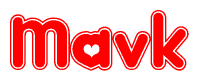 The image displays the word Mavk written in a stylized red font with hearts inside the letters.