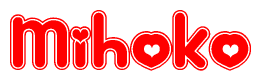 The image displays the word Mihoko written in a stylized red font with hearts inside the letters.