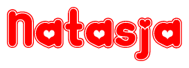 The image is a clipart featuring the word Natasja written in a stylized font with a heart shape replacing inserted into the center of each letter. The color scheme of the text and hearts is red with a light outline.
