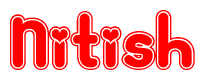 The image displays the word Nitish written in a stylized red font with hearts inside the letters.