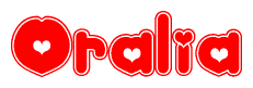The image displays the word Oralia written in a stylized red font with hearts inside the letters.