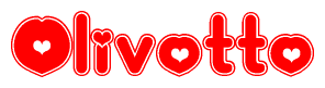 The image is a clipart featuring the word Olivotto written in a stylized font with a heart shape replacing inserted into the center of each letter. The color scheme of the text and hearts is red with a light outline.