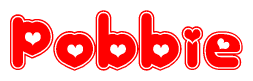 The image displays the word Pobbie written in a stylized red font with hearts inside the letters.