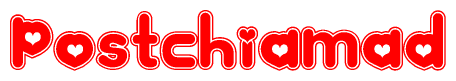 The image displays the word Postchiamad written in a stylized red font with hearts inside the letters.