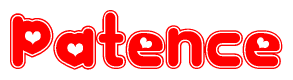 The image displays the word Patence written in a stylized red font with hearts inside the letters.