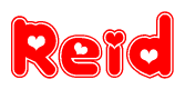 The image displays the word Reid written in a stylized red font with hearts inside the letters.