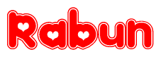 The image displays the word Rabun written in a stylized red font with hearts inside the letters.