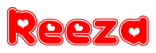 The image displays the word Reeza written in a stylized red font with hearts inside the letters.