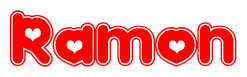 The image displays the word Ramon written in a stylized red font with hearts inside the letters.