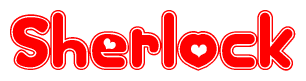 The image displays the word Sherlock written in a stylized red font with hearts inside the letters.
