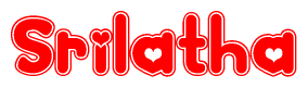 The image is a clipart featuring the word Srilatha written in a stylized font with a heart shape replacing inserted into the center of each letter. The color scheme of the text and hearts is red with a light outline.