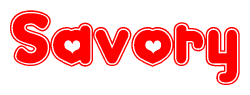 The image displays the word Savory written in a stylized red font with hearts inside the letters.
