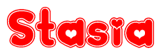 The image is a clipart featuring the word Stasia written in a stylized font with a heart shape replacing inserted into the center of each letter. The color scheme of the text and hearts is red with a light outline.