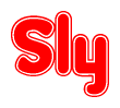 The image is a clipart featuring the word Sly written in a stylized font with a heart shape replacing inserted into the center of each letter. The color scheme of the text and hearts is red with a light outline.