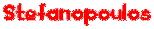 The image displays the word Stefanopoulos written in a stylized red font with hearts inside the letters.
