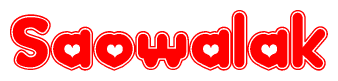 The image displays the word Saowalak written in a stylized red font with hearts inside the letters.