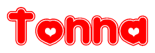 The image displays the word Tonna written in a stylized red font with hearts inside the letters.