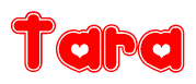 The image displays the word Tara written in a stylized red font with hearts inside the letters.