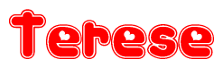 The image is a clipart featuring the word Terese written in a stylized font with a heart shape replacing inserted into the center of each letter. The color scheme of the text and hearts is red with a light outline.