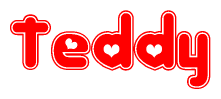 The image displays the word Teddy written in a stylized red font with hearts inside the letters.