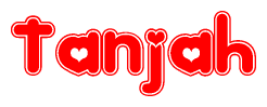 The image displays the word Tanjah written in a stylized red font with hearts inside the letters.