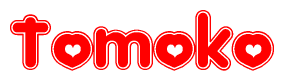 The image displays the word Tomoko written in a stylized red font with hearts inside the letters.