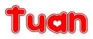 The image displays the word Tuan written in a stylized red font with hearts inside the letters.