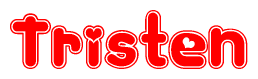 The image is a clipart featuring the word Tristen written in a stylized font with a heart shape replacing inserted into the center of each letter. The color scheme of the text and hearts is red with a light outline.