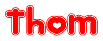 The image is a clipart featuring the word Thom written in a stylized font with a heart shape replacing inserted into the center of each letter. The color scheme of the text and hearts is red with a light outline.