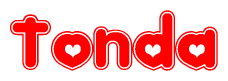 The image is a clipart featuring the word Tonda written in a stylized font with a heart shape replacing inserted into the center of each letter. The color scheme of the text and hearts is red with a light outline.