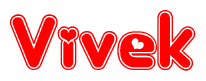 The image is a clipart featuring the word Vivek written in a stylized font with a heart shape replacing inserted into the center of each letter. The color scheme of the text and hearts is red with a light outline.