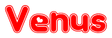 The image is a clipart featuring the word Venus written in a stylized font with a heart shape replacing inserted into the center of each letter. The color scheme of the text and hearts is red with a light outline.