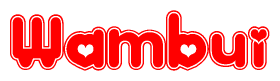 The image displays the word Wambui written in a stylized red font with hearts inside the letters.