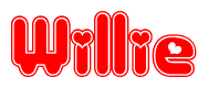 The image is a clipart featuring the word Willie written in a stylized font with a heart shape replacing inserted into the center of each letter. The color scheme of the text and hearts is red with a light outline.