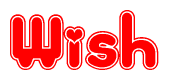 The image is a clipart featuring the word Wish written in a stylized font with a heart shape replacing inserted into the center of each letter. The color scheme of the text and hearts is red with a light outline.