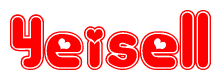 The image is a clipart featuring the word Yeisell written in a stylized font with a heart shape replacing inserted into the center of each letter. The color scheme of the text and hearts is red with a light outline.