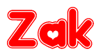 The image displays the word Zak written in a stylized red font with hearts inside the letters.