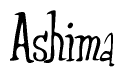 The image contains the word 'Ashima' written in a cursive, stylized font.