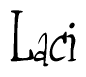 The image is of the word Laci stylized in a cursive script.
