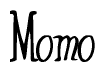 The image is of the word Momo stylized in a cursive script.