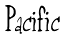 The image is of the word Pacific stylized in a cursive script.