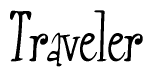 The image is of the word Traveler stylized in a cursive script.