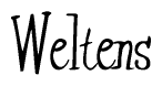 The image is of the word Weltens stylized in a cursive script.