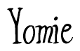 The image is of the word Yomie stylized in a cursive script.