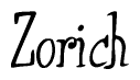The image is of the word Zorich stylized in a cursive script.