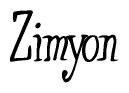 The image contains the word 'Zimyon' written in a cursive, stylized font.