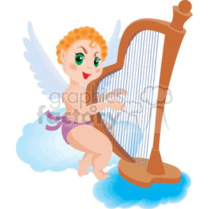An Angel on the Clouds Playing a Harp clipart. Commercial use image # 369915